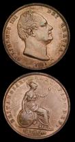 London Coins : A192 : Lot 1336 : Penny 1806 Peck 1343 No Incuse Curl EF with a few small areas of black staining, Halfpenny 1831 nEF