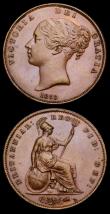 London Coins : A192 : Lot 1374 : Penny 1853 Ornamental Trident Peck 1503 Colon slightly nearer DEF Chocolate AU with a hint of lustre...
