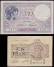 London Coins : A192 : Lot 149 : France 5 Francs 19.10.1918 Laferriere and Picard Pick 72a VF with two ink smudges reverse and Chambe...