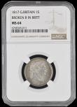 London Coins : A192 : Lot 1525 : Shilling 1817 RRITT error unlisted by ESC Choice Unc so the variety crystal clear in an NGC Holder M...
