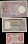 London Coins : A192 : Lot 153 : George VI portrait issues (3) Burma 5 Rupees Military Administration (overprint on India Pick 18) Bu...