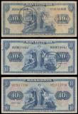 London Coins : A192 : Lot 154 : Germany - Federal Republic (3) 10 Marks blue on multicolour SERIE 1948 red serial number  Pick 5a VF...