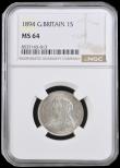 London Coins : A192 : Lot 1552 : Shilling 1894 ESC 1363, Bull 3156, Unc and brilliant and in a NGC Holder graded MS64