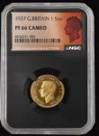 London Coins : A192 : Lot 1754 : Sovereign 1937 Proof S.4076 in a NGC holder and graded PF66 CAMEO, THE PALLAS COLLECTION and rare in...