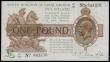 London Coins : A192 : Lot 19 : One Pound Warren Fisher T31 issued 1923, C1/28 641376, portrait KGV at right, AU with a stamp revers...