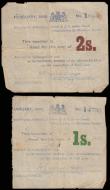 London Coins : A192 : Lot 230 : South Africa Mafeking siege notes (2) 1 shilling Mafeking siege note dated January 1900, S/N A4756, ...