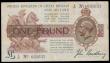 London Coins : A192 : Lot 4 : One Pound Bradbury T16 issued 1917, control note series Z/27 031633, VF with some stains and several...
