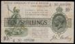 London Coins : A192 : Lot 5 : Ten Shillings Bradbury T17 issued 1918 black serial A/23 070189, No. with dot, (Pick350a), Fine with...