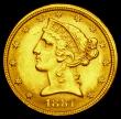 London Coins : A192 : Lot 748 : USA 5 Dollars 1881 Gold AU/UNC with some contact marks obverse