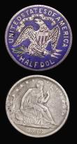 London Coins : A192 : Lot 763 : USA Enamelled (2) Half Dollar 1868 reverse enamelled in 4 colours and 25 Cents 1877 reverse enamelle...