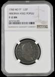London Coins : A192 : Lot 775 : USA Halfpenny 1760 VOCE POPULI No P obverse Britannia's Head divides R and N in an NGC holder g...