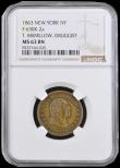 London Coins : A192 : Lot 776 : USA One Cent 1863 Token T. Brimelow Druggist New York F-630K-2a NGC MS63BN