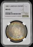 London Coins : A193 : Lot 1139 : Crown 1887 ESC 296, Bull 2585 in an NGC holder and graded MS63 a Choice example with a beautiful ton...