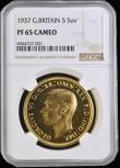 London Coins : A193 : Lot 1229 : Five Pounds 1937 Proof S.4074 in an NGC holder and graded PF65 Cameo desirable thus