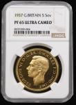 London Coins : A193 : Lot 1230 : Five Pounds 1937 Proof S.4074 in an NGC holder and graded PF65 Ultra Cameo desirable thus