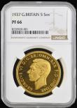 London Coins : A193 : Lot 1231 : Five Pounds 1937 Proof S.4074 in an NGC holder and graded PF66. We have not offered an example of th...