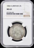 London Coins : A193 : Lot 1243 : Florin 1866 ESC 828, Bull 2858, Die Number 19 NGC MS63 a date seldom seen in this choice grade