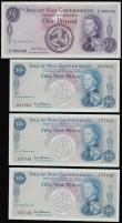 London Coins : A193 : Lot 127 : Isle of Man Stallard signature 1972 (4) 1 Pound Pick 29a Unc, 50 Pence Pick27a, (3) 2 consecutives 1...