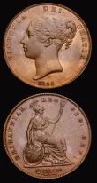 London Coins : A193 : Lot 1551 : Penny 1841 REG No Colon Peck 1484 Chocolate AU and Penny 1854 Plain Trident Peck 1506 EF or better