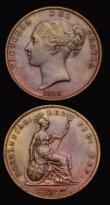 London Coins : A193 : Lot 1562 : Penny 1858 No WW Peck 1518 AU and toned and 1858 with 8 over 3 EF
