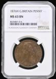 London Coins : A193 : Lot 1609 : Penny 1876H Freeman 87 dies 8+J in a NGC Holder MS63BN and seldom offered in mint state