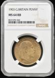 London Coins : A193 : Lot 1640 : Penny 1903 Freeman 158 dies 1+B in an NGC holder and graded MS64 RB (near full slightly subdued lust...