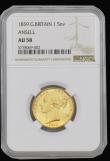London Coins : A193 : Lot 1898 : Sovereign 1859 Ansell S.3852E, Marsh 42A with the additional line on the lower part of the ribbon, i...