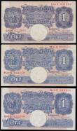 London Coins : A193 : Lot 26 : One Pound Peppiatt Blue B249 (3) all -01- prefix, M01H VF, O01E GVF with a small stain, X01H 031000 ...