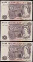 London Coins : A193 : Lot 60 : Ten Pounds Fforde 1967 B316 (3) consecutives A64 816064-066 AU-Unc. 