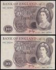 London Coins : A193 : Lot 65 : Ten pounds Page B326 (2) issued 1971, prefixes B80 and B90 EF-AU
