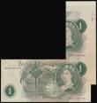 London Coins : A193 : Lot 78 : Error - One Pound Fforde QE II Portrait 1966 B305 S/N S34D 821088 very large extra paper flap extend...
