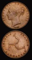 London Coins : A193 : Lot 817 : Isle of Man (2) Penny 1839 S.7417 NEF the reverse with some contact marks, Farthing 1839 S.7419 NEF