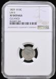 London Coins : A193 : Lot 969 : USA Half Dime 1829 LM-5 in a NGC holder and graded XF DETAILS CLEANED
