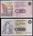 London Coins : A194 : Lot 114 : Scotland Clydesdale Bank (2) 20 Pounds 1-11-1997 Pick 228a and 5 Pounds 18.9.1987 Pick 212d both Unc