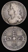 London Coins : A194 : Lot 1278 : Halfcrown 1687 ESC 498, Bull 753 Fine the edges worn smooth and Halfcrown 1696y VF Details waterworn