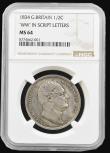 London Coins : A194 : Lot 1301 : Halfcrown 1834 WW in script ESC 662, Bull 2478 Choice and graded MS64 by NGC rare and desirable thus