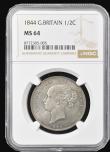 London Coins : A194 : Lot 1303 : Halfcrown 1844 ESC 677, Bull 2720 Choice and Graded MS64 by NGC rare and desirable thus