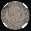 London Coins : A194 : Lot 1591 : Sixpence 1696 First Bust, Early Harp, Large Crowns ESC 1533, Bull 1202 NGC AU58