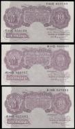 London Coins : A194 : Lot 25 : Ten shillings Peppiatt mauve B251 (3) issued 1940 prefixes A58D, H34D & Y95E, AU-UNC