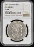 London Coins : A194 : Lot 431 : Belgian Congo 5 Francs 1887 VIP Proof Leopold II R.D. BELGES NGC PF64 and extremely rare in Proof
