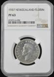 London Coins : A194 : Lot 645 : New Zealand Florin 1937 VIP Proof, London Mint Proof of Record NGC PF63