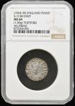 London Coins : A194 : Lot 810 : Penny Cnut Helmet type S.1158 Thetford Mint moneyer AELFWINE Lustrous Unc with a peripheral gold ton...