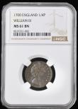 London Coins : A194 : Lot 948 : Farthing 1700 Unbarred A's in BRITANNIA, NGC MS61. William III Farthings rarely seen above Fine