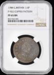 London Coins : A194 : Lot 955 : Farthing 1788 Pattern by Pingo Peck 922 Choice and graded PF65 BN by NGC, and the first example we h...