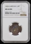 London Coins : A194 : Lot 964 : Farthing 1828 Peck 1443 NGC MS64 BN