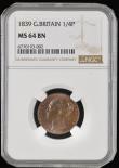 London Coins : A194 : Lot 968 : Farthing 1839 Peck 1554 NGC MS64 BN. NGC has graded only one finer