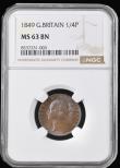 London Coins : A194 : Lot 970 : Farthing 1849 Peck 1570 NGC MS63 BN so a key date in high grade