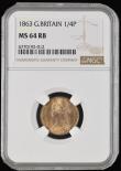 London Coins : A194 : Lot 973 : Farthing 1863 Freeman 509 dies 3+B Lustrous UNC rare thus and graded MS64 RB by NGC and the joint fi...