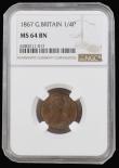 London Coins : A194 : Lot 975 : Farthing 1867 Freeman 516 dies 3+B  NGC MS64 BN