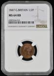 London Coins : A194 : Lot 981 : Half farthing 1847 Peck 1596 NGC MS64 RB